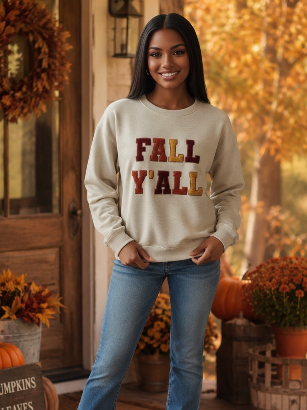 Joie & I Fall Y'all Crew Neck Sweater Soft Cozy Relaxed Fit Casual Size Medium